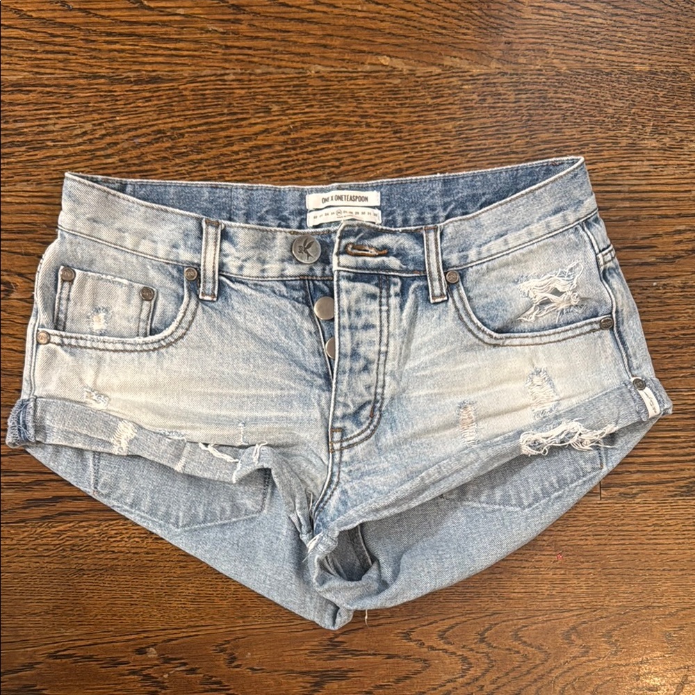 One Teaspoon Blue Jean Shorts Distressed Cut-Offs